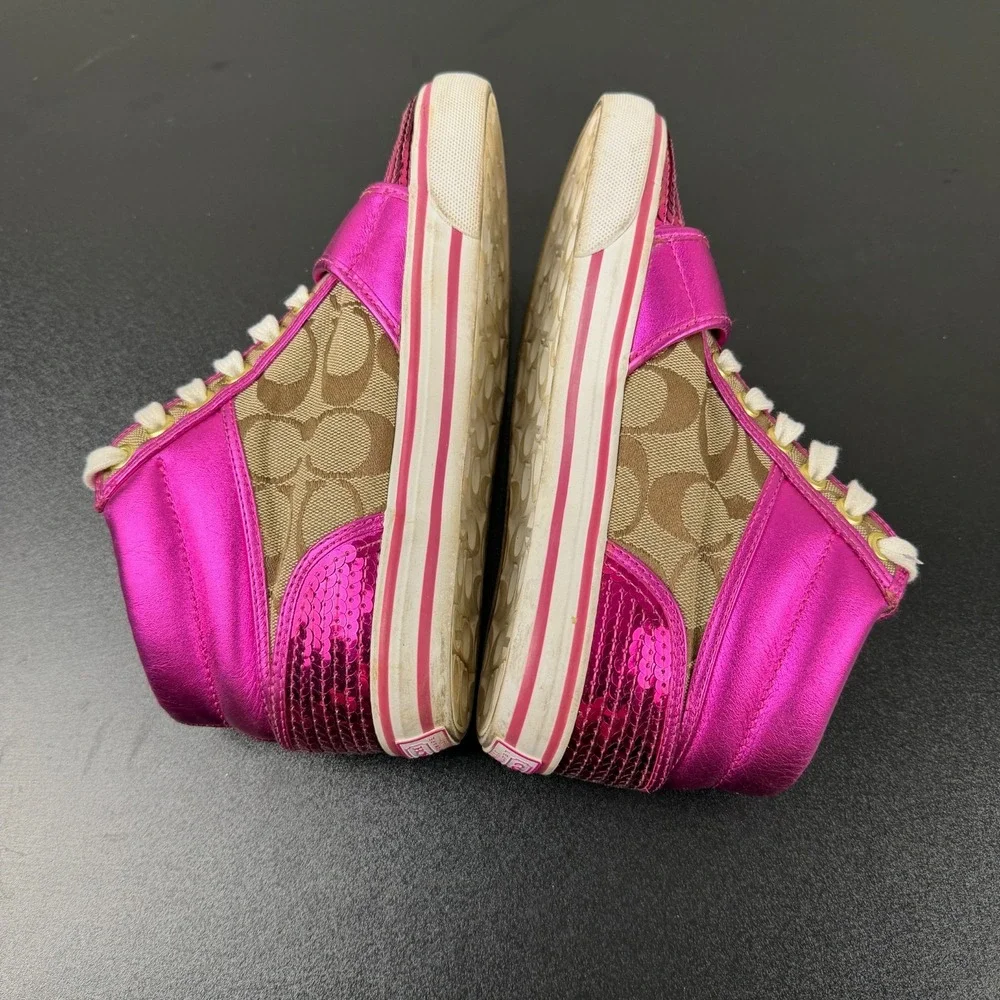 Vintage Coach Mistie Shoes Womens 6B Pink Monogram Canvas High Top Sneakers
